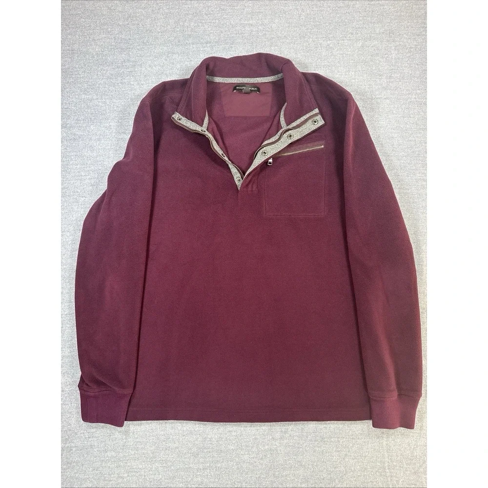 Banana Republic Burgundy Snap Collar Long Sleeve Pocket 1/4 Zip Pullover Medium